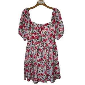 Wallflower Dress LG Pink Floral Puff Sleeve Milkmaid Cottagecore Coquette